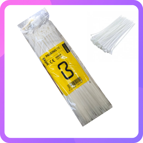 300mm Nylon Cable Ties / Packing Ties – White (100 Pieces Pack) – Heavy Duty Zip Ties