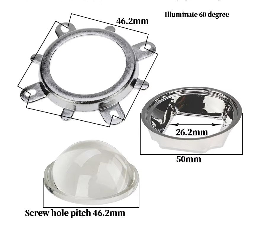 LED 20-100W lamp bead lens 44MM optical glass 90 degree led lens