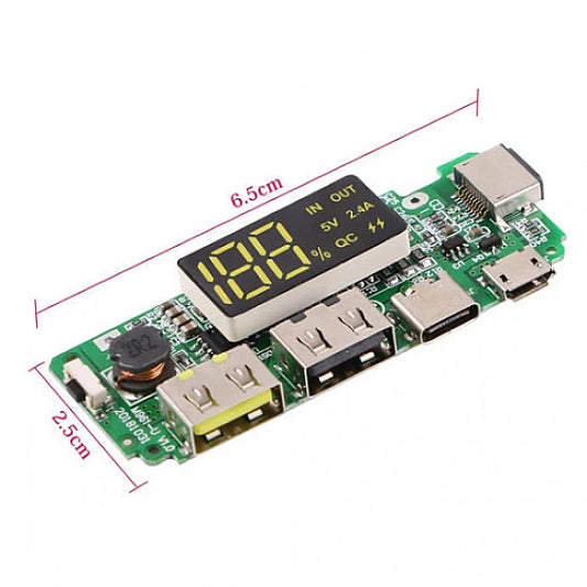18650 5V 2.4A Lithium Battery Digital Display Charging Module with Dual USB Power Bank Module
