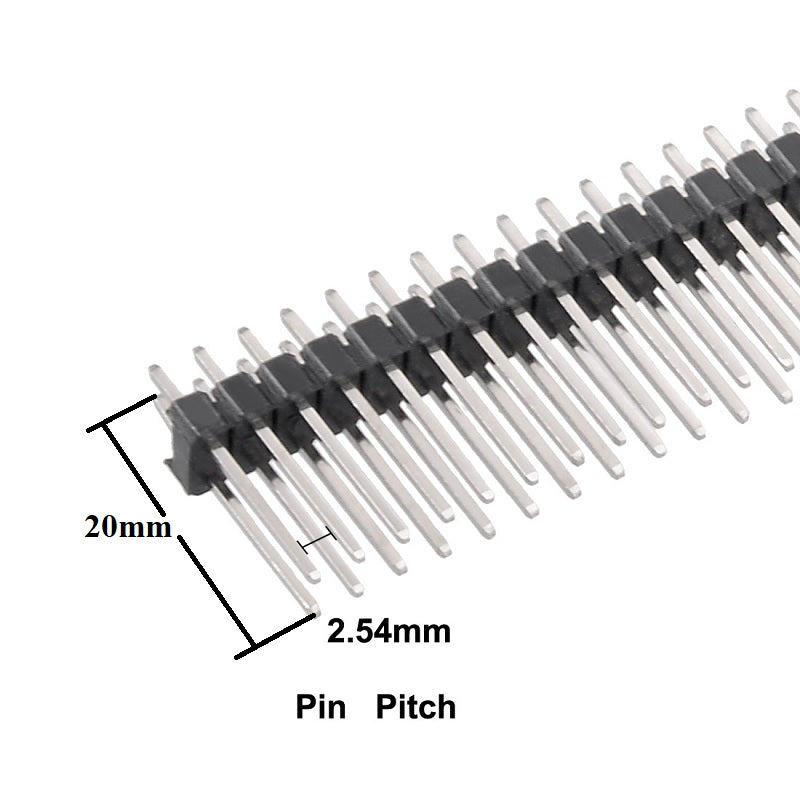 2×40 – 40 Pin Male Double Row Header Strip 20mm Height – 2.54mm Pitch