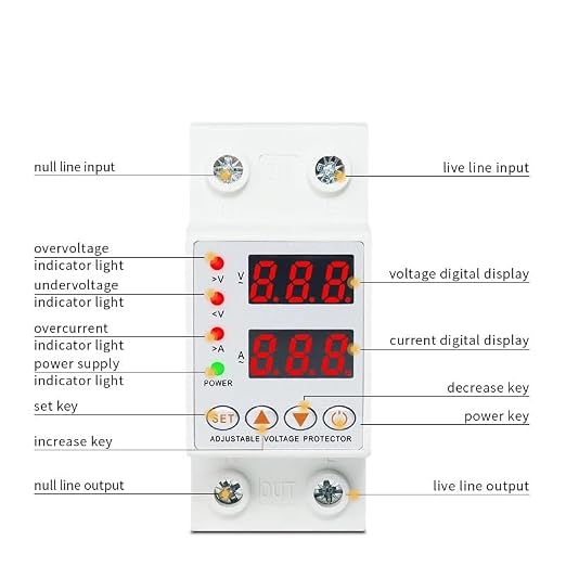 Adjustable Over Voltage Current and Under Voltage Protective Device Protector Relay 40A 220V VaneAims(40A)