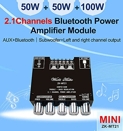 ZK-MT21 Bluetooth 5.0 Subwoofer Amplifier Board 50WX2+100W 2.1 Channel Power Audio Stereo Amplifier Tone Board Bass AMP AUX