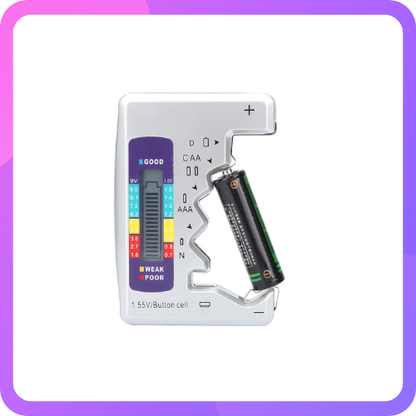 Universal Digital Battery Checker For AA/AAA/9V/C/D/N/1.5V Button Cell Battery, Small Accurate Cell Tester - Silver
