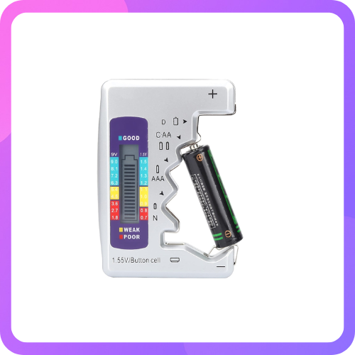 Universal Digital Battery Checker For AA/AAA/9V/C/D/N/1.5V Button Cell Battery, Small Accurate Cell Tester - Silver
