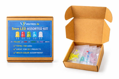 Voltros 5mm LED Assorted Kit (150 LEDs) – 6 Colors | White, Blue, Green, Yellow, Pink & Red