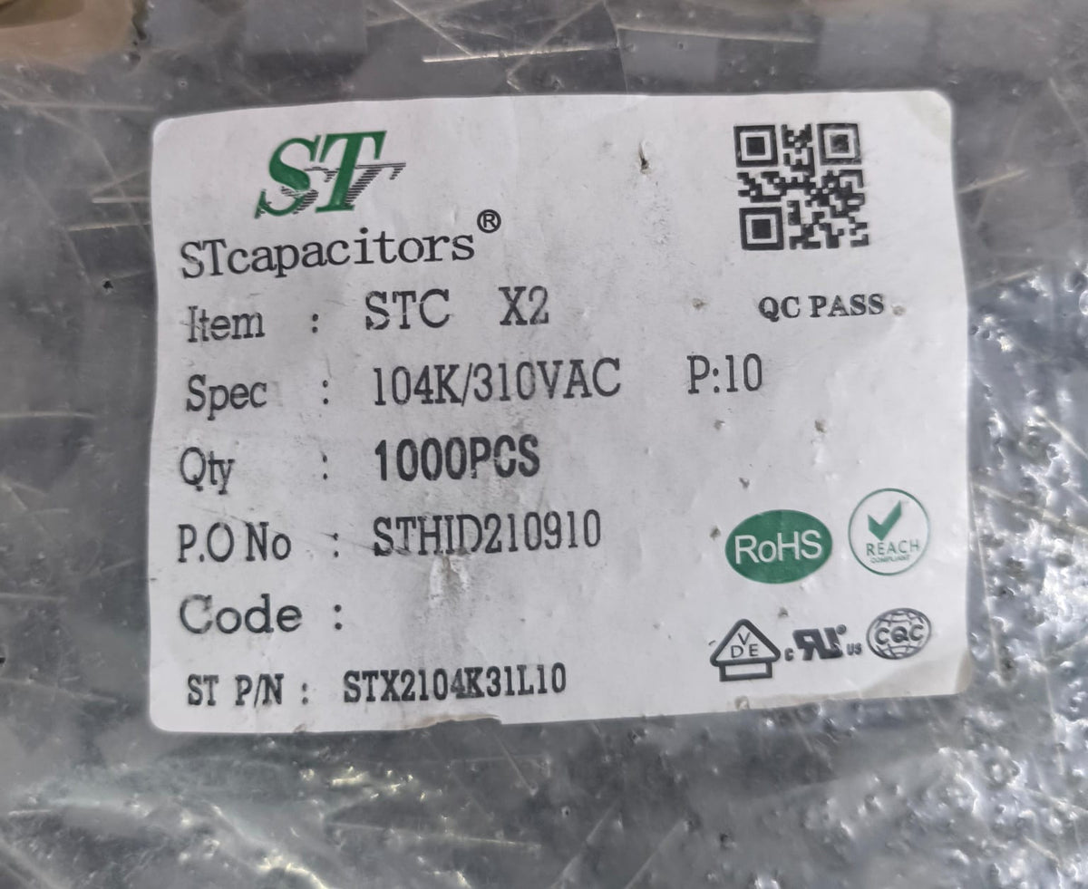 0.1µF X2 Safety Capacitor 310V AC 100nF 104K Metallized Polypropylene Film Capacitor EMI RFI Noise Suppression for SMPS, Power Supply & Electronics