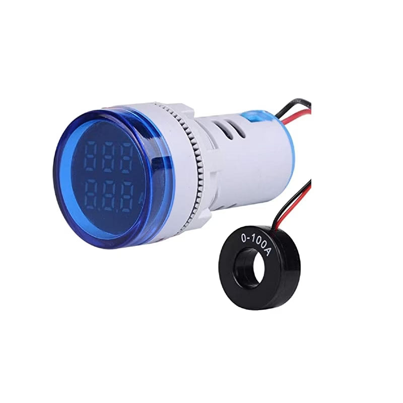Blue AC50-500V 0-100A 22mm AD16-22DVA Round LED Indicator Light with Transformer