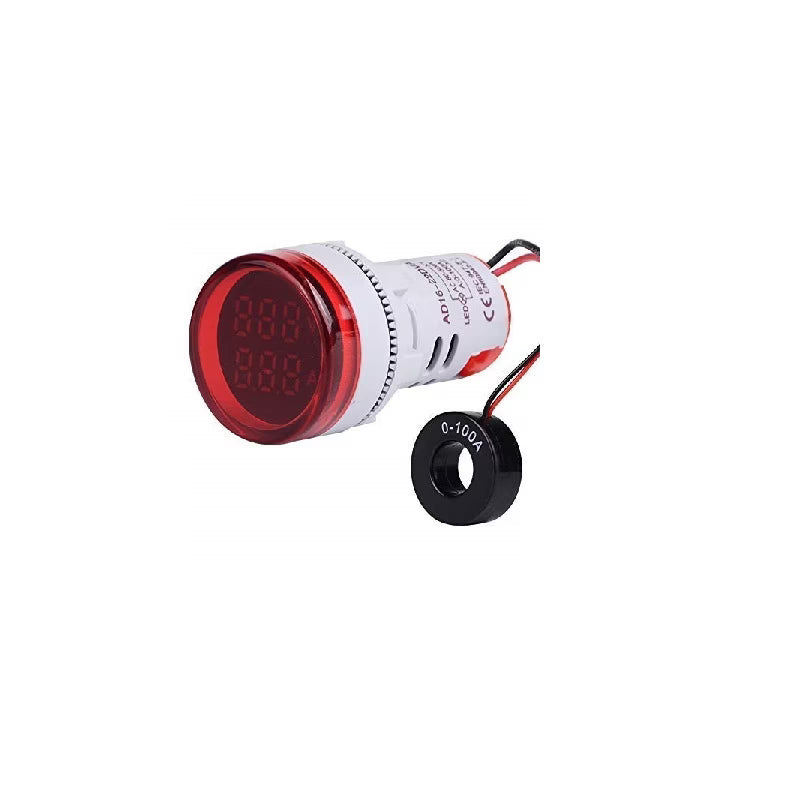 Red AC20-500V 0-100A 22mm AD16-22DVA Round LED Hertz Meter Indicator Light with Transformer