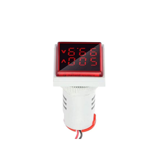 Red AC60-500V 0-100A 22mm AD16-22FSV Square Cover LED Voltage/Current Dual Display Indicator with Transformer