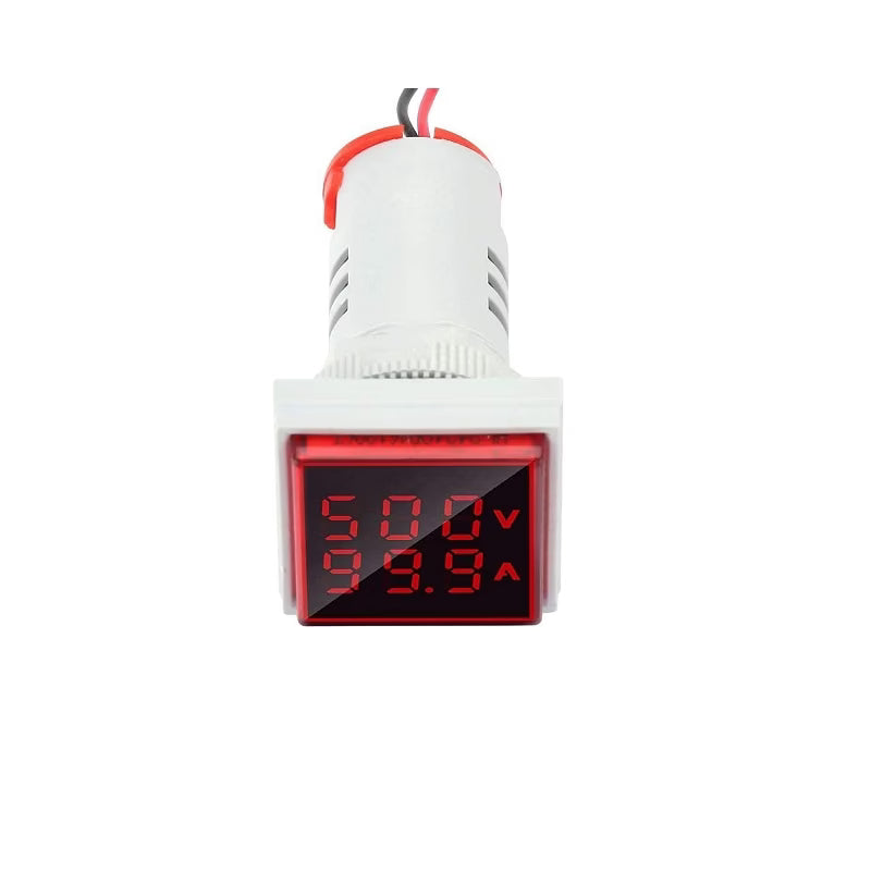 Red AC60-500V 0-100A 22mm AD16-22FSV Square Cover LED Voltage/Current Dual Display Indicator with Transformer