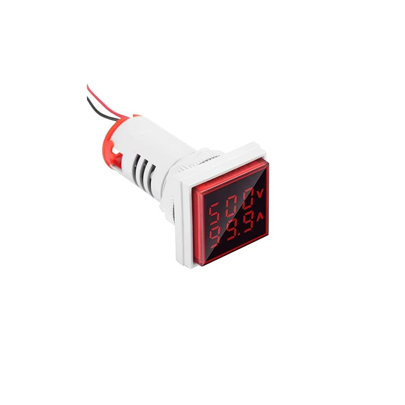 Red AC60-500V 0-100A 22mm AD16-22FSV Square Cover LED Voltage/Current Dual Display Indicator with Transformer